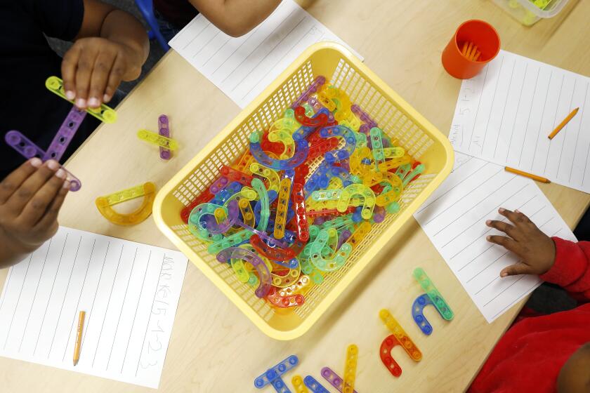 LONG BEACH-CA-MAY 1, 2023: Transitional kindergarten students work on an activity at Oropeza Elementary School in Long Beach on May 1, 2023. (Christina House / Los Angeles Times)