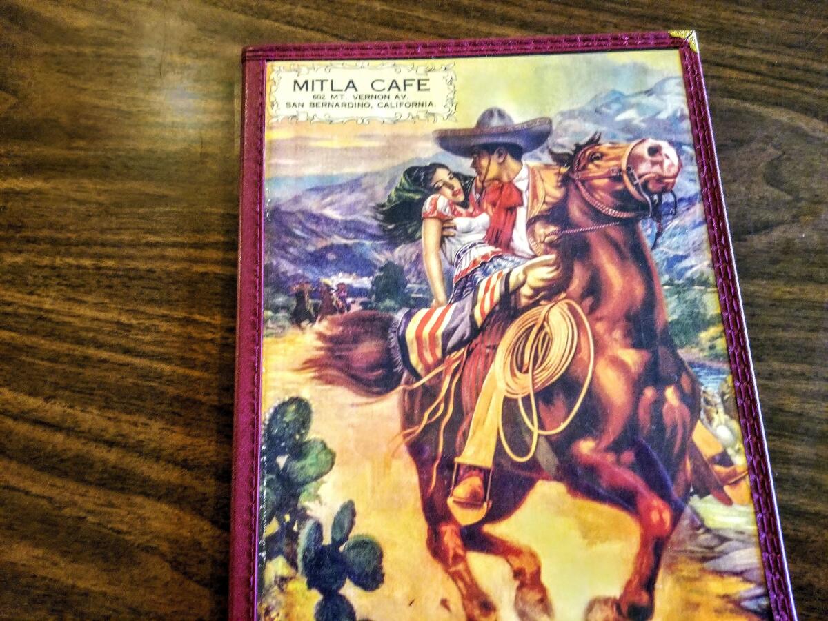 Menu from Mitla Cafe, San Bernardino