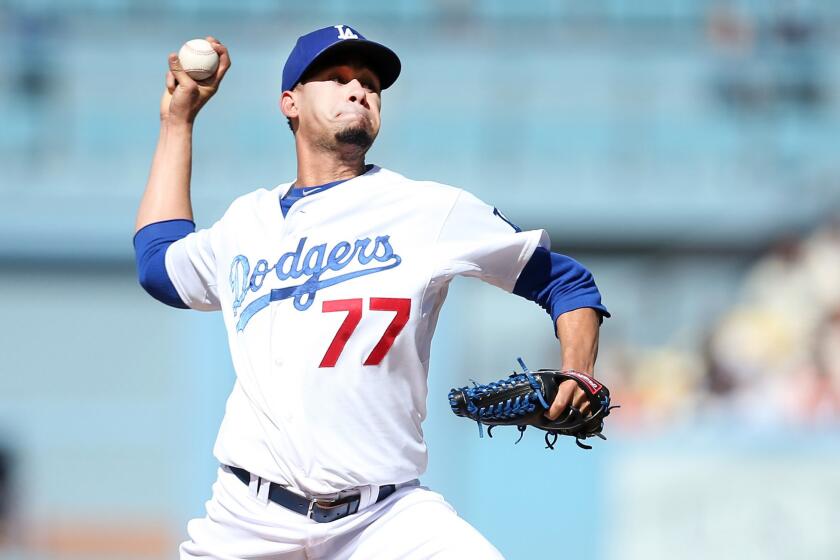 Dodgers starter Carlos Frias gave up six runs and five hits in 5 1/3 innings Saturday against San Francisco.