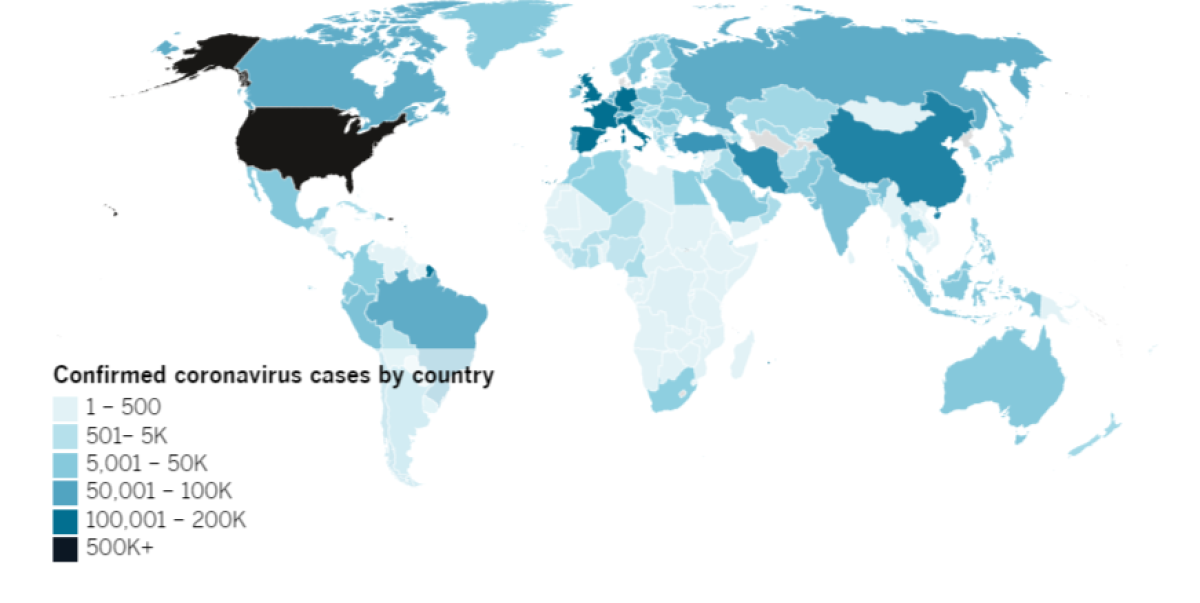 Confirmed COVID-19 cases by country as of 5:30 p.m. PDT Friday, April 17. Click to see the map from Johns Hopkins CSSE.