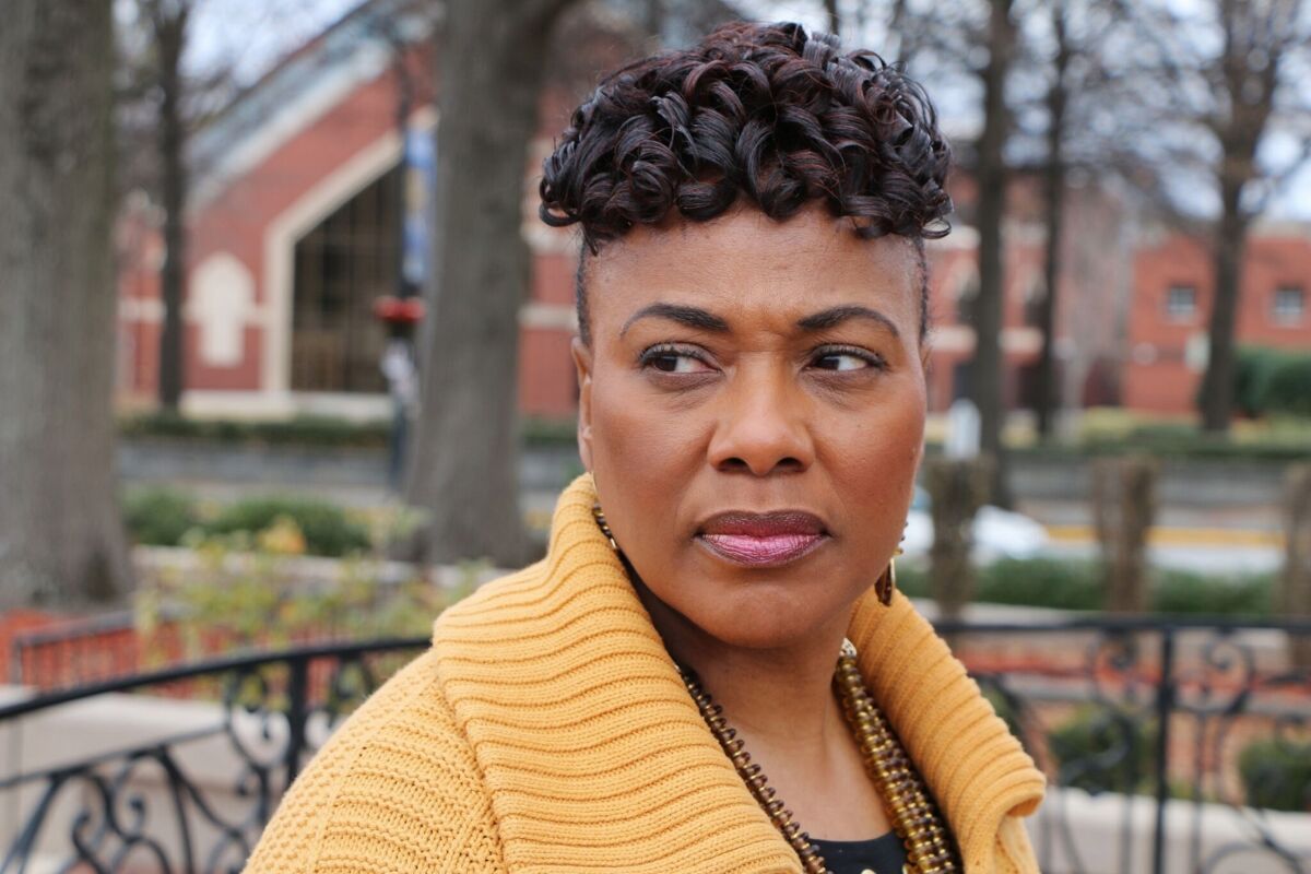 FILE - In this Jan 10, 2018 file photo, Bernice King poses for a photograph at the King Center, in Atlanta. Martin Luther King Jr.’s daughter used an address Monday, Jan. 10, 2022 to push for federal voting rights legislation and slam “false narratives under the banner of critical race theory.” (AP Photo/Robert Ray, File)