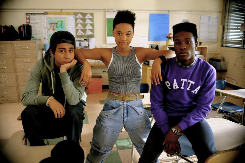 From left: Tony Revolori, Kiersey Clemons and Shameik Moore in a scene from "Dope."
