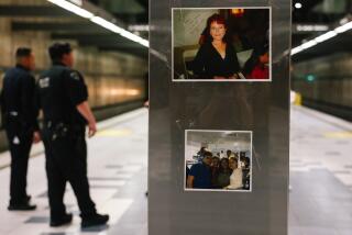 Los Angeles, CA - April 29: A memorial for Mirna Soza is seen at the Universal City Metro platform on Monday, April 29, 2024 in Los Angeles, CA. Soza was stabbed and killed while exiting the platform recently. (Dania Maxwell / Los Angeles Times)