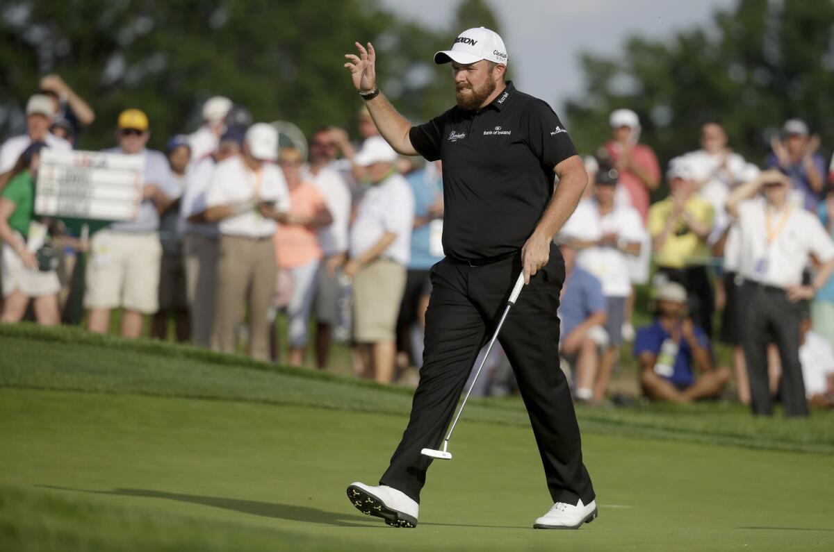 Shane Lowry reacts after making a birdie at No 7 during the third round of the U.S. Open.