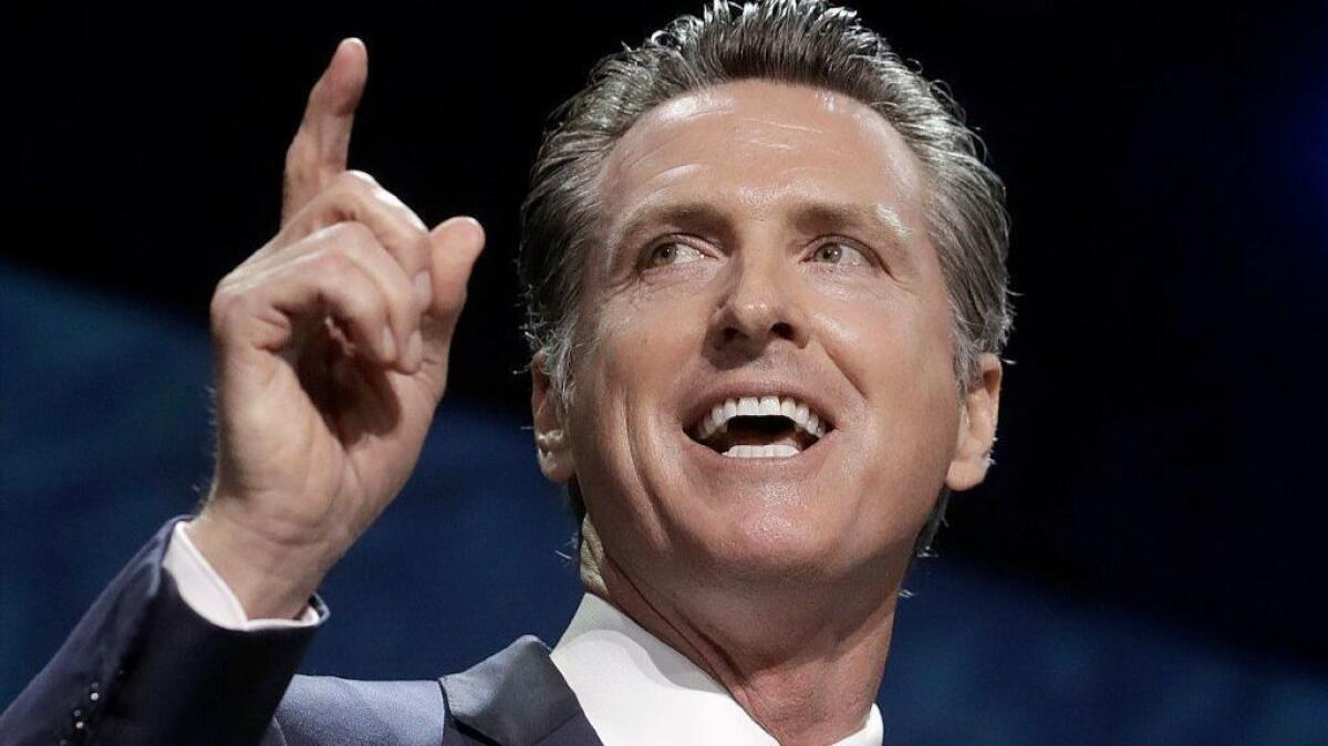 Gov. Gavin Newsom speaks during the 2019 California Democratic Party State Organizing Convention on Saturday in San Francisco.