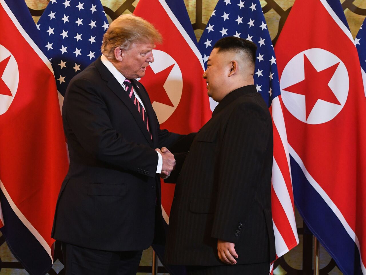 President Trump shakes hands with North Korean leader Kim Jong Un before a meeting Feb. 27 at the Sofitel Legend Metropole hotel in Hanoi.