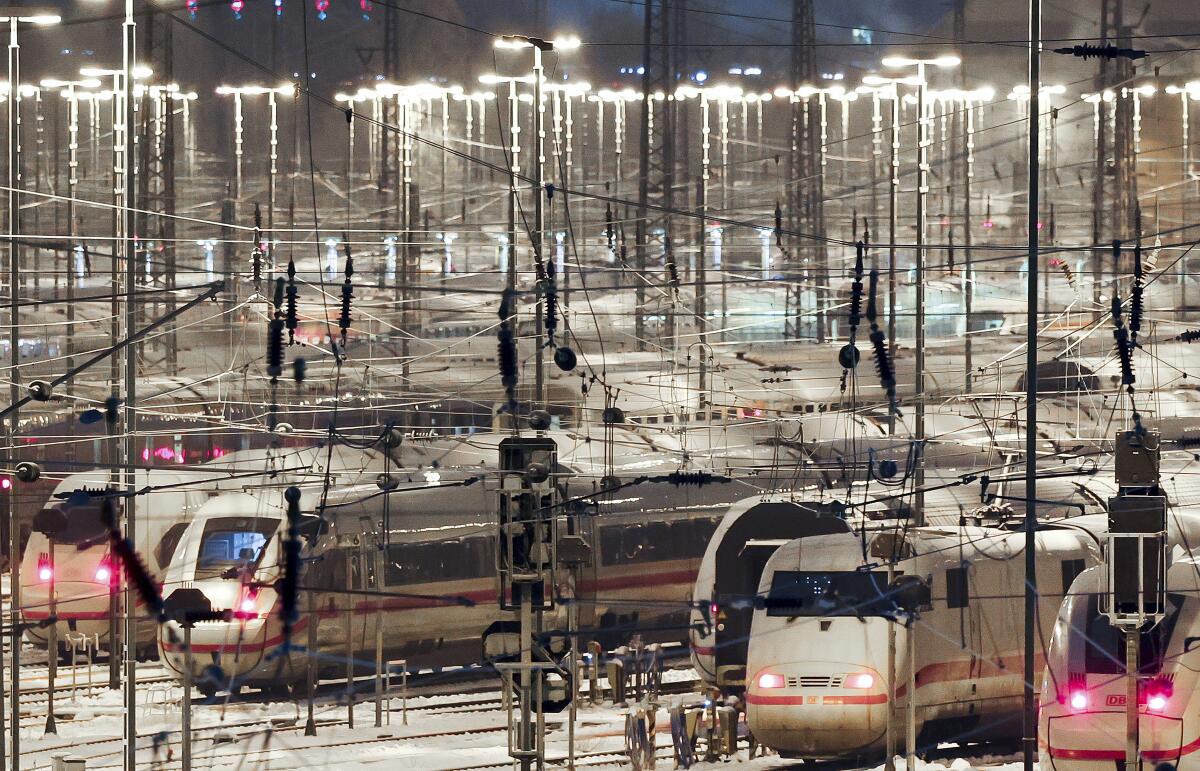 Trains on tracks in Hamburg, Germany