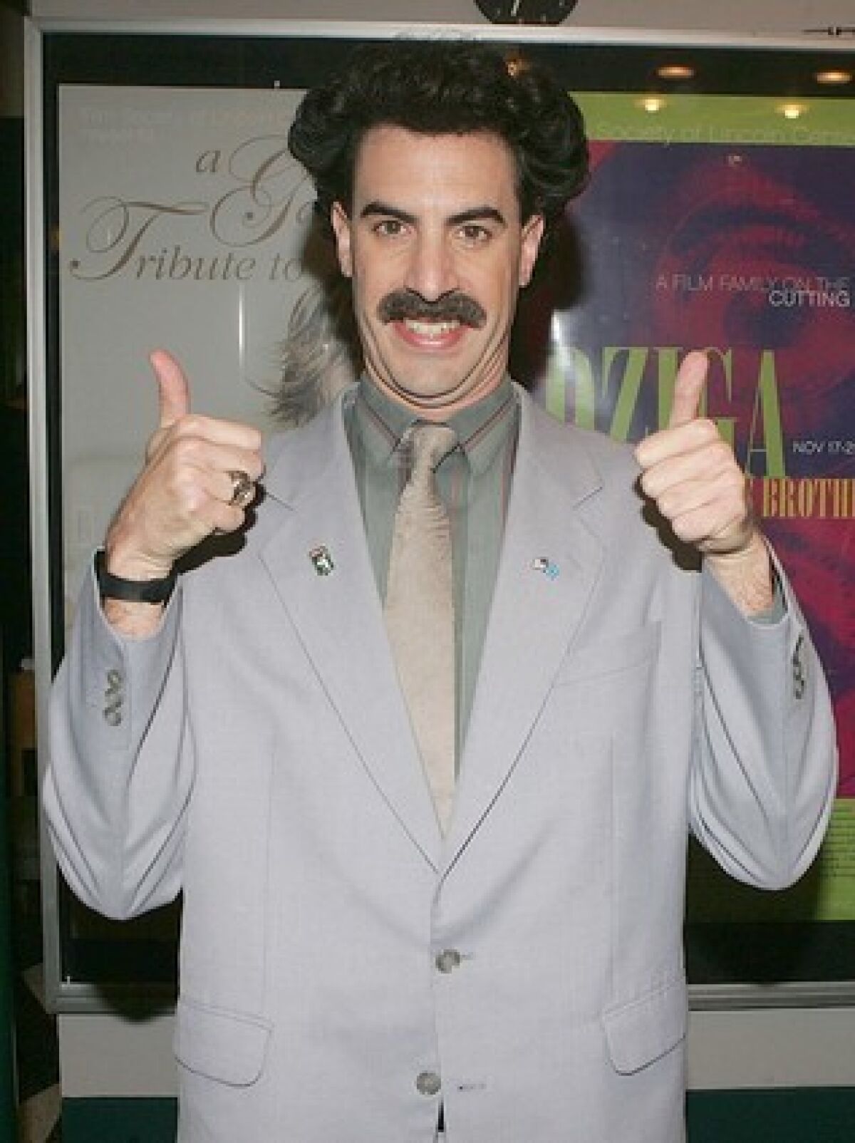 Sacha Baron Cohen as Borat.