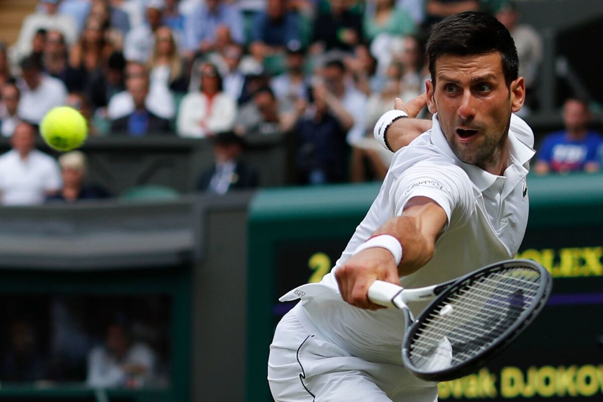 Serbia's Novak Djokovic defeated Belgium's David Goffin during a quarterfinal match July 10 at Wimbledon.