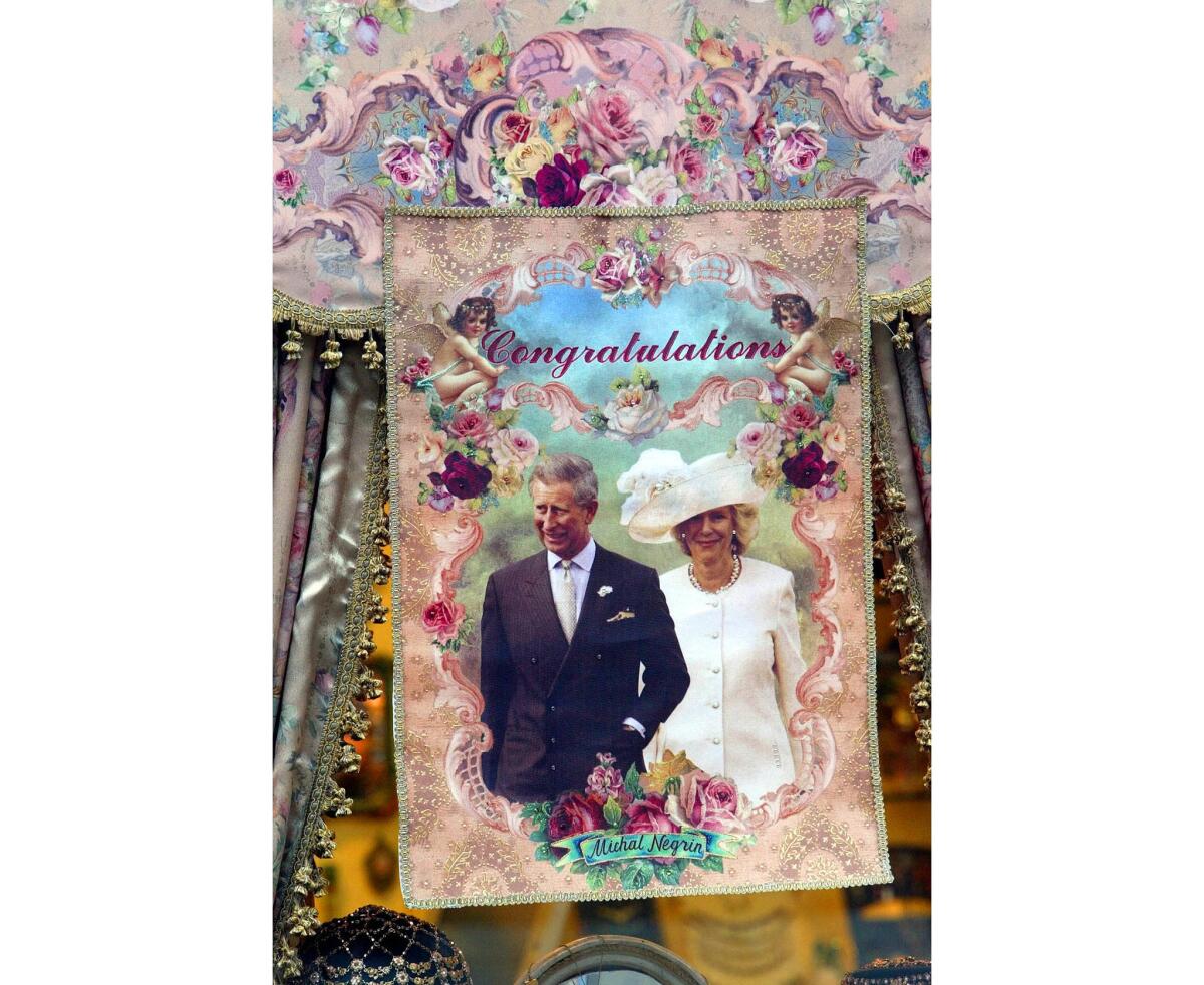 April 8, 2005: Souvenirs celebrate the wedding between Britain's Prince Charles and Camilla Parker Bowles.