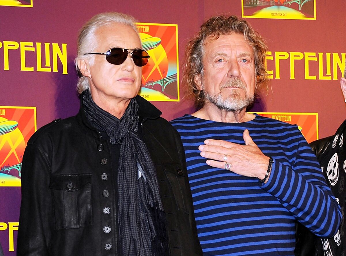 Jimmy Page, left, and Robert Plant appear at a news conference in London in 2012.