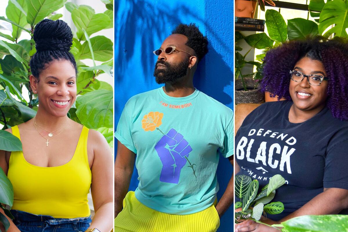 Plantfluencers Katura Barnes (@terracottahotties), Maurice Harris (@bloomandplume), Stephanie Horton (@botanicalblackgirl).