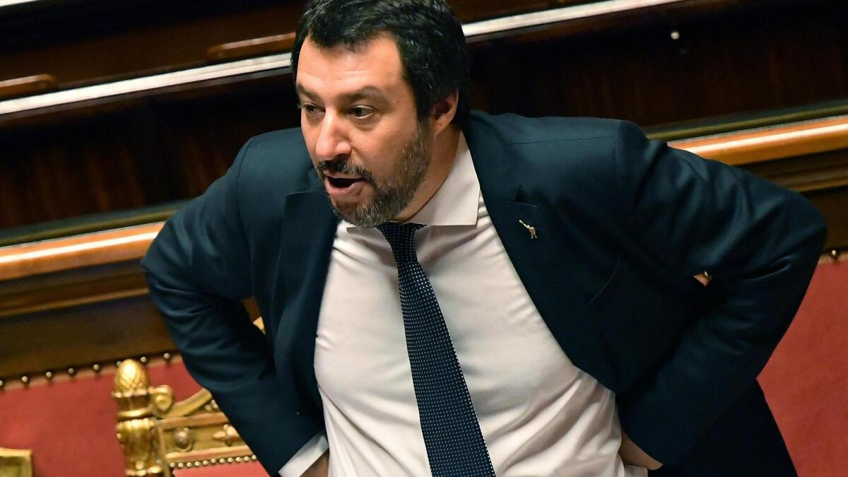 Interior Minister Matteo Salvini, who leads an anti-migrant party and stopped the Aquarius from reaching Italian soil, speaks at parliament in Rome on Wednesday