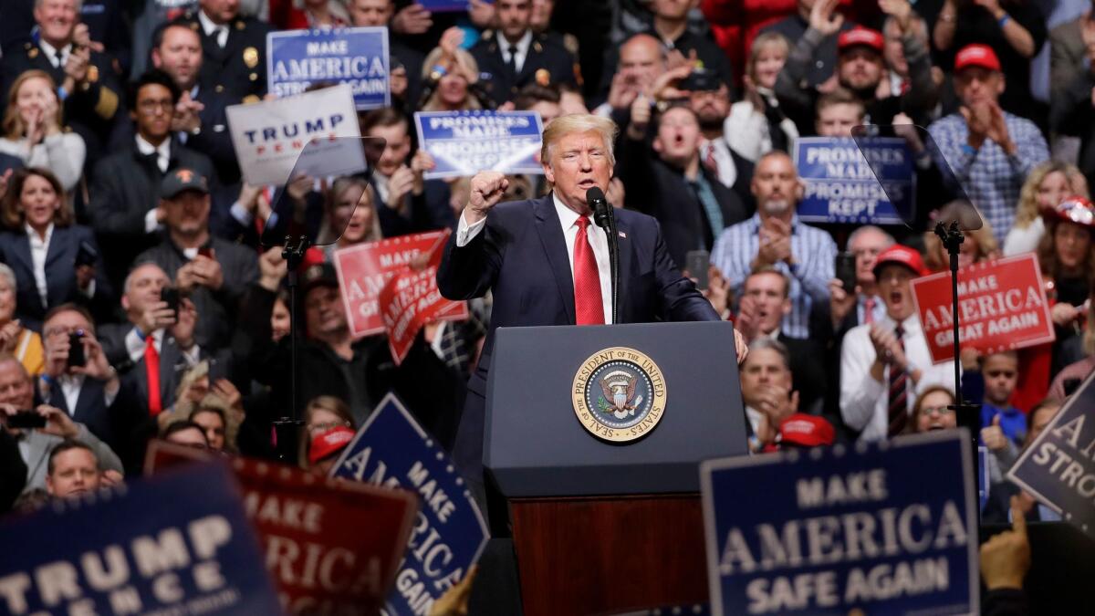 President Trump speaks at a rally Wednesday in Nashville.