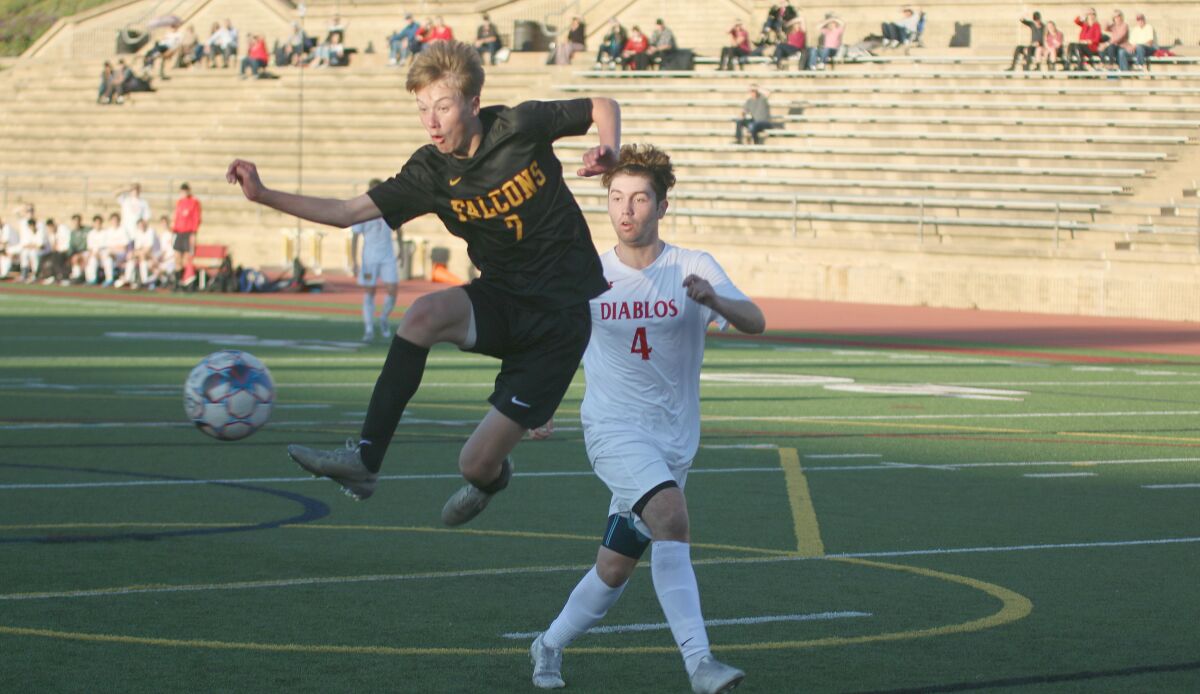 Junior Tye Barton puts in Torrey Pines' third goal.