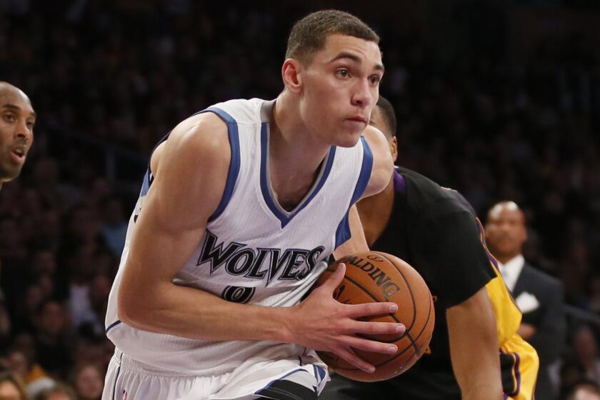 Minnesota Timberwolves guard Zach LaVine drives to the basket during a win over the Lakers on Nov. 28.
