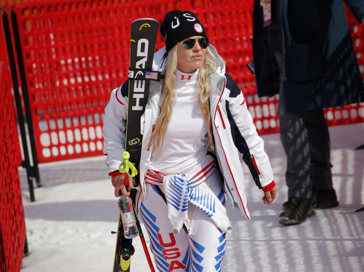 United States' Lindsey Vonn after completing women's downhill training at the 2018 Winter Olympics.