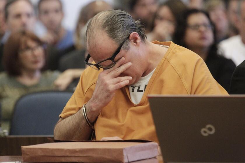 Scott Dekraai, who killed eight people at a Seal Beach salon in 2011, gets emotional inside an Orange County courtroom during victim impact statements at his sentencing Friday.