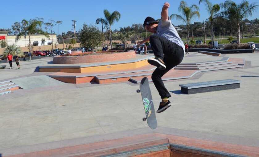 A skateboarder last week makes good use of the new community skatepark. Skateboarders have long pushed for the park.