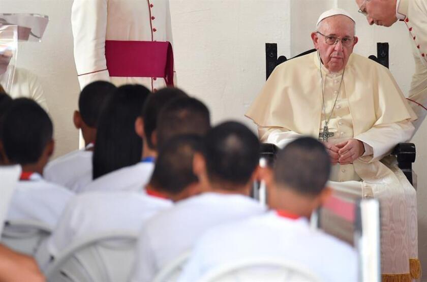 Pope Francis brings the celebration of World Youth Day on Jan. 25, 2019, to the inmates of Las Garzas, a prison for young offenders in the Panama City suburb of Pacora. EFE-EPA/Ettore Ferrari