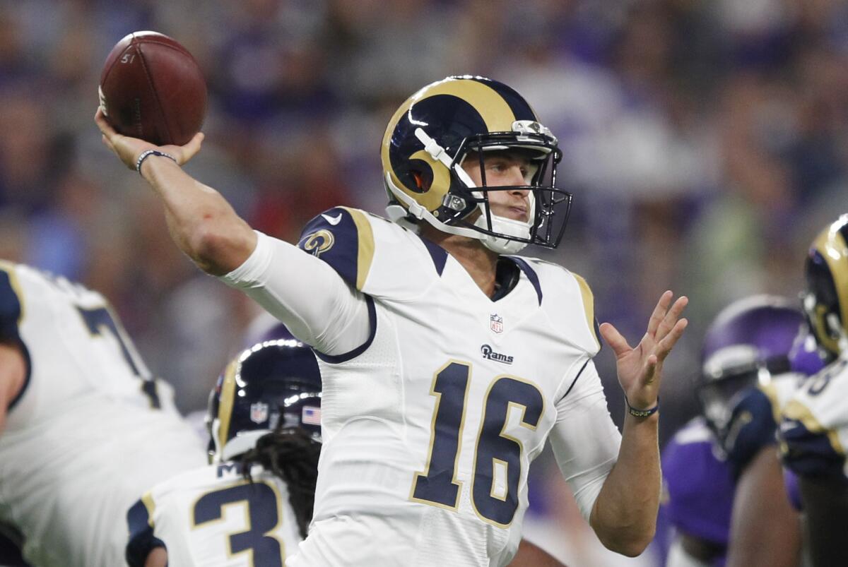 Rams' Jared Goff had a rough outing against Minnesota.