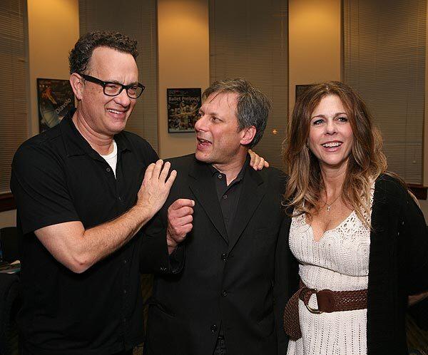 Cast member Tom Hanks, director Ben Donenberg and cast member Rita Wilson talk during the party for the Shakespeare Center of Los Angeles' 21st annual "Simply Shakespeare" reading of "The Merry Wives of Windsor" at UCLA's Royce Hall on May 9.