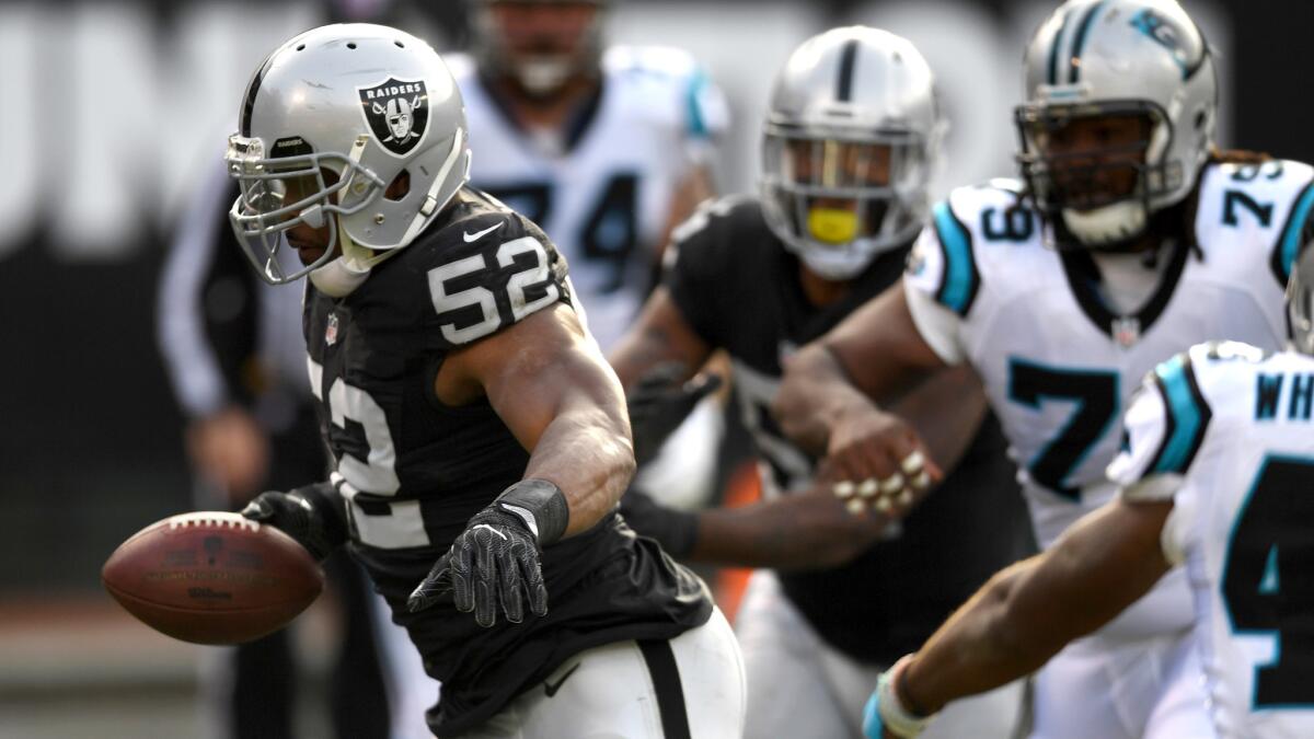 The Raiders, who have roughly $46 million in cap space, will be shopping for at least two starting linebackers this offseason, trying to bolster a defense that allowed 4.5 yards per carry and 18 rushing touchdowns.