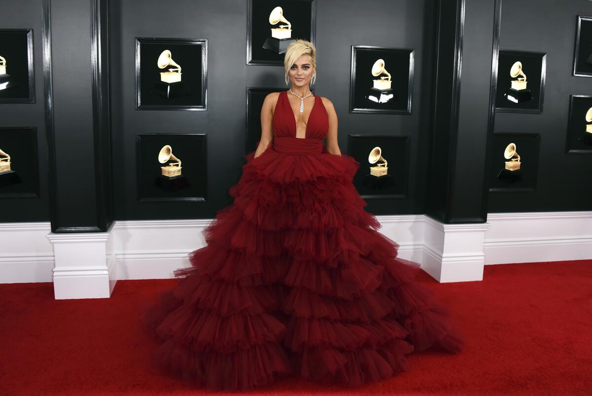 Bebe Rexha arrives at the 61st Grammy Awards at the Staples Center in downtown Los Angeles on Sunday.