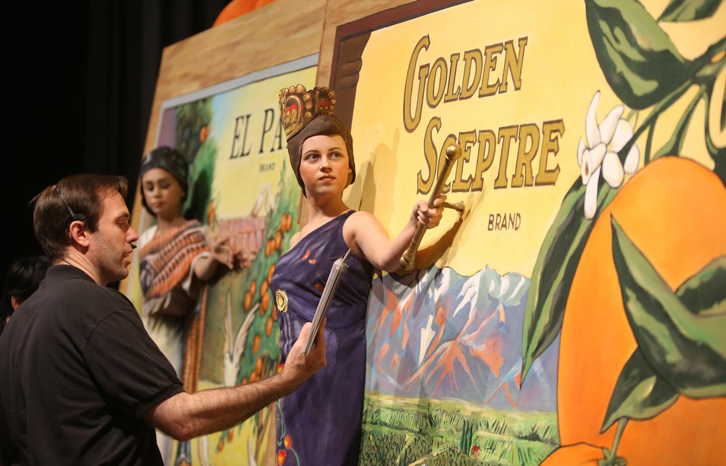 Cast member Alannah Wilson is set in place for a tableau during the media preview night for the 85th Pageant of the Masters show, "Under the Sun," on Monday.
