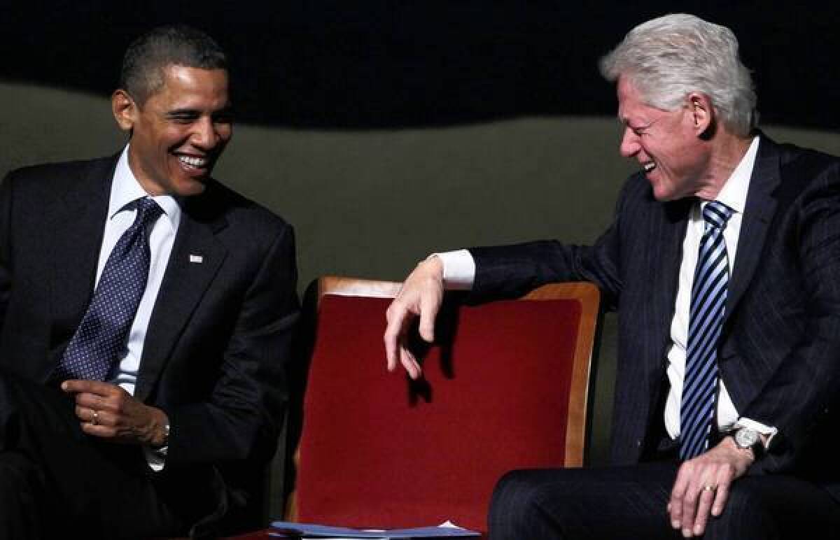 President Obama and former President Clinton have largely put aside bitterness from the 2008 Democratic primary, when Obama defeated former First Lady Hillary Rodham Clinton for the nomination. Clinton is now campaigning for Obama.