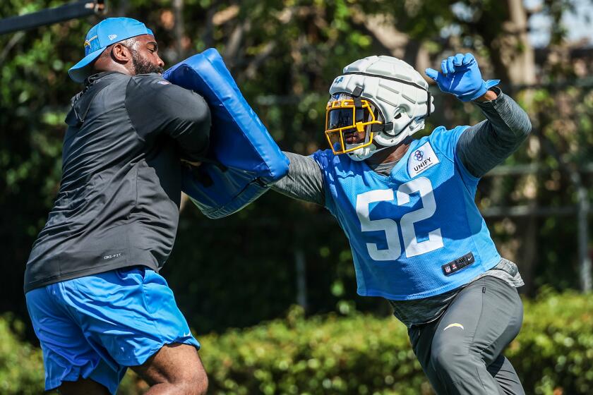 Costa Mesa, CA, Wednesday, July 26, 2023 - LA Chargers linebacker Khalil Mack during training camp.