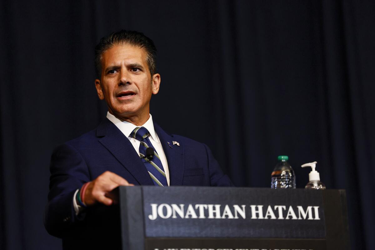  Jonathan Hatami at the Los Angeles district attorney candidates forum.