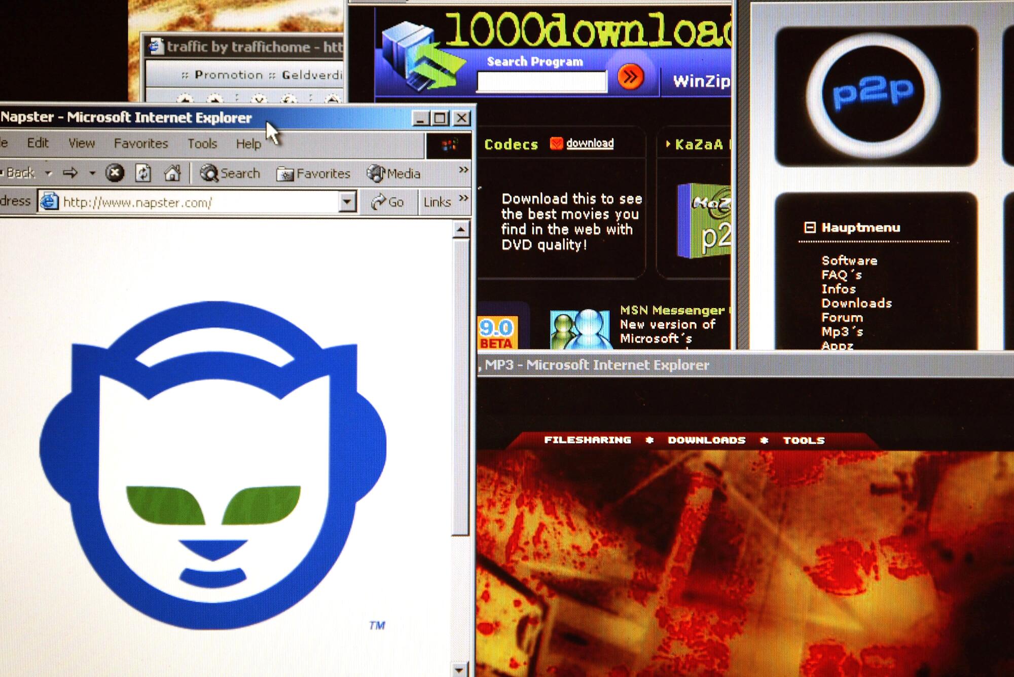 The Napster internet site appears on a computer screen.