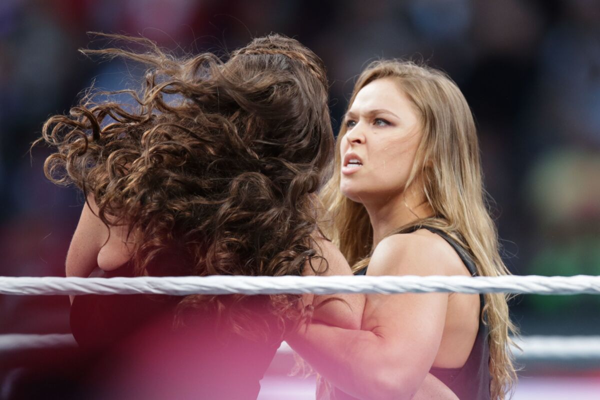 UFC fighter Ronda Rousey makes a surprise appearance at WrestleMania 31 on Sunday, March 29, 2015 at Levi's Stadium in Santa Clara, CA. WrestleMania broke the Levi’s Stadium attendance record at 76,976 fans from all 50 states and 40 countries.