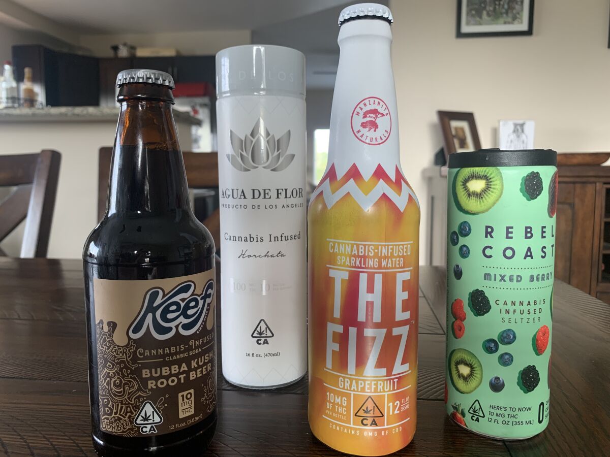 A selection of cannabis-infused drinks.