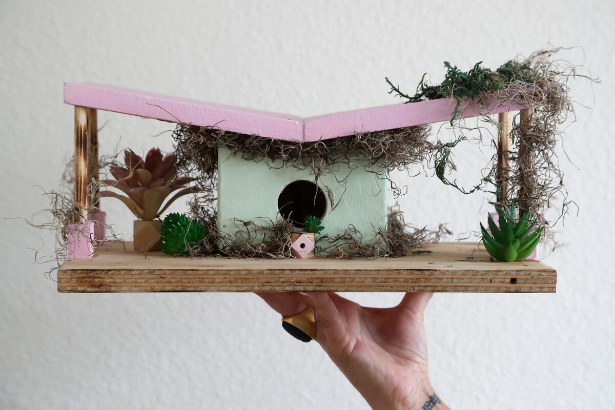 A mid-century birdhouse created by Huntington Beach couple Jason and Lynne Stout.