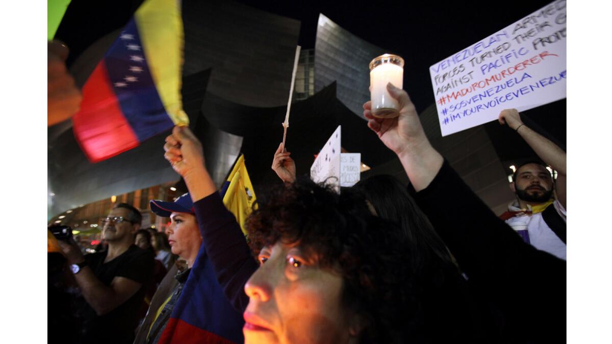 In February 2014, a vigil outside Walt Disney Concert Hall protested Venezuelan President Nicolas Maduro's crackdown on his opposition.