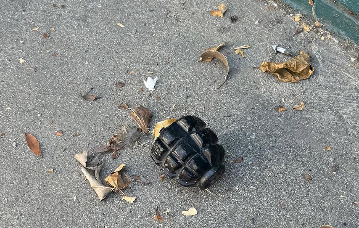 One of the grenades found Thursday by a gardener on a sidewalk in Baldwin Park.