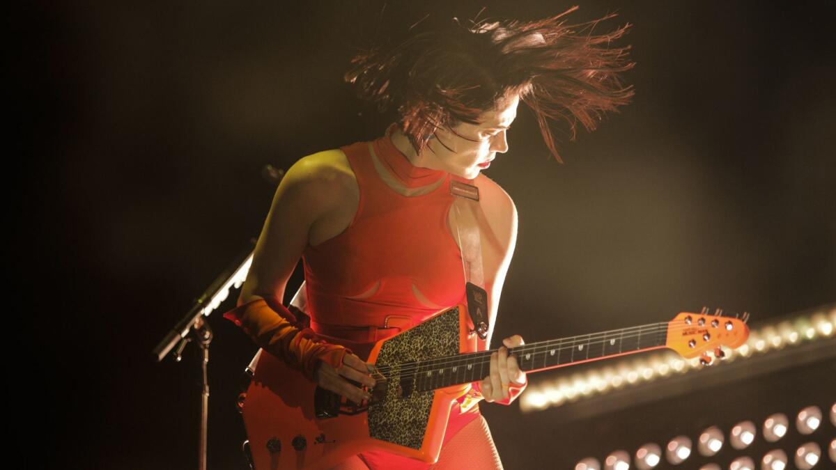 INDIO,CA -- FRIDAY, APRIL 20, 2018-- St. Vincent performs at the Coachella stage during Coachella week two. (Maria Alejandra Cardona / Los Angeles Times)