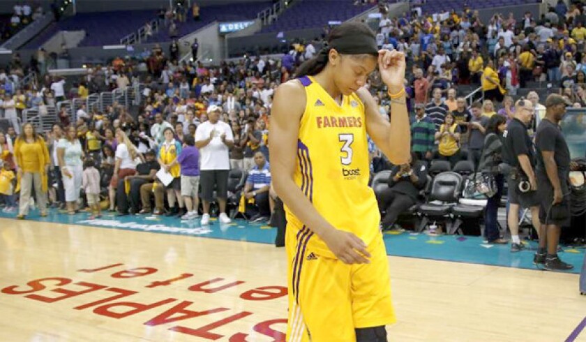 Sparks star Candace Parker leaves the court after an 80-79 loss to the Minnesota Lynx in Game 2 of the Western Conference Finals on October 7, 2012. The Sparks have not won a WNBA title since 2002.