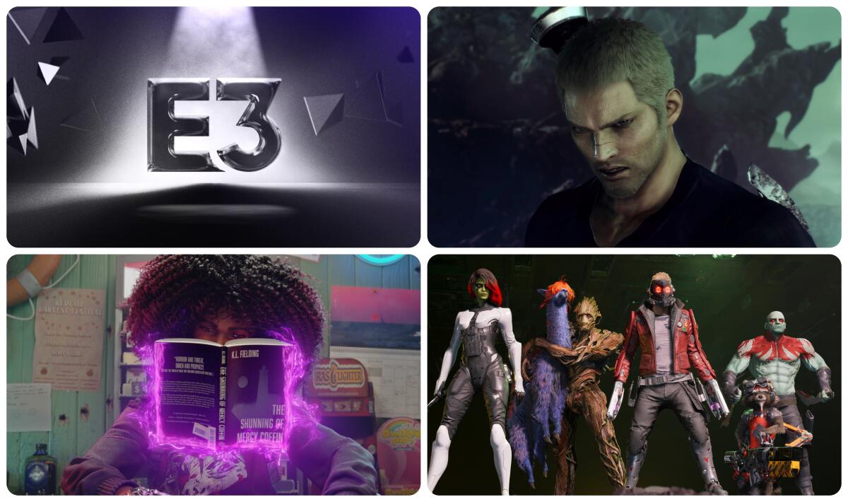 E3 logo, "Stranger of Paradise," top right, Marvel's "Guardians of the Galaxy" and Xbox/Bethesda's "Redfall."