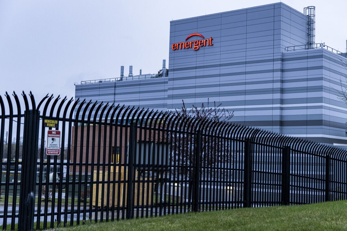 The exterior view of the Emergent BioSolutions plant in Baltimore, Maryland.
