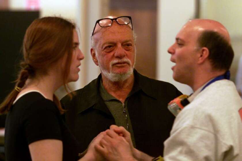 A retrospective titled "Prince of Broadway" celebrating Harold Prince's work is to open in Japan in 2015. In this photograph, Prince, center, is in a rehearsal for "The Flight of the Lawnchair Man."