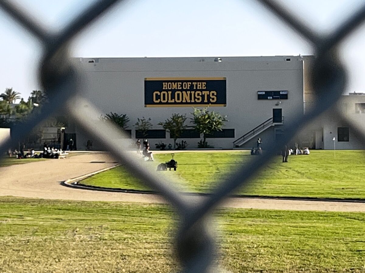 Anaheim High School's gymnasium proclaims itself home of the Colonists.