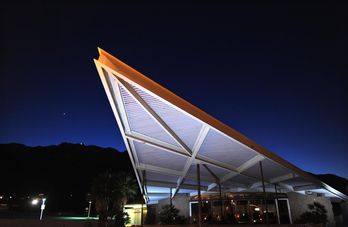 The iconic Palm Springs Visitors Center, formerly the Tramway gas station, will be included on the premier double decker architectural bus tours during Modernism Week.