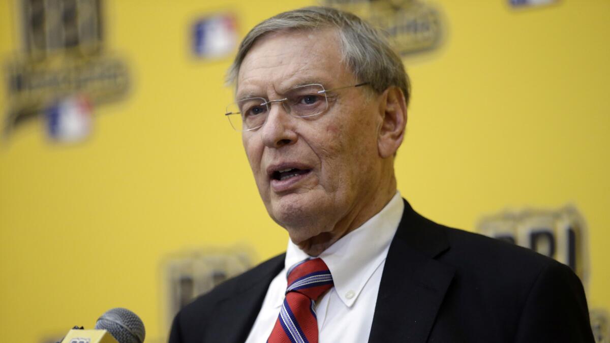 MLB Commissioner Bud Selig speaks to reporters during a news conference in Grapevine, Texas, on Aug. 6. Rob Manfred, who Selig wants to succeed him as commissioner, is no longer the lone candidate in the running for the job.
