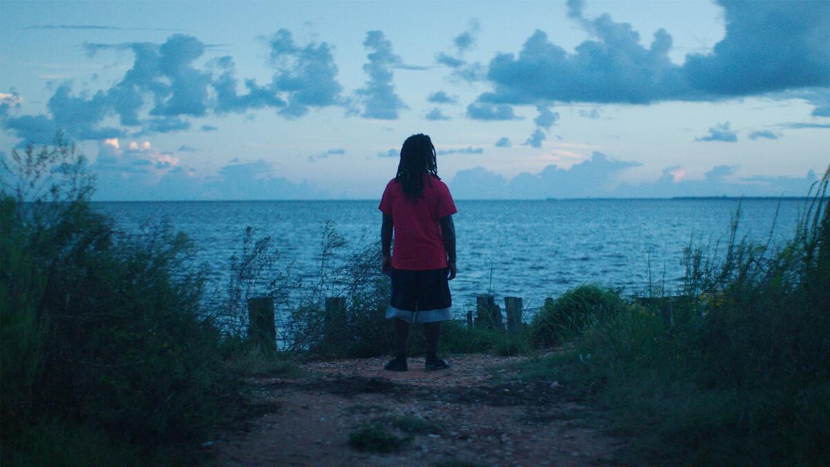 The back of a girl as she looks out at the sea 