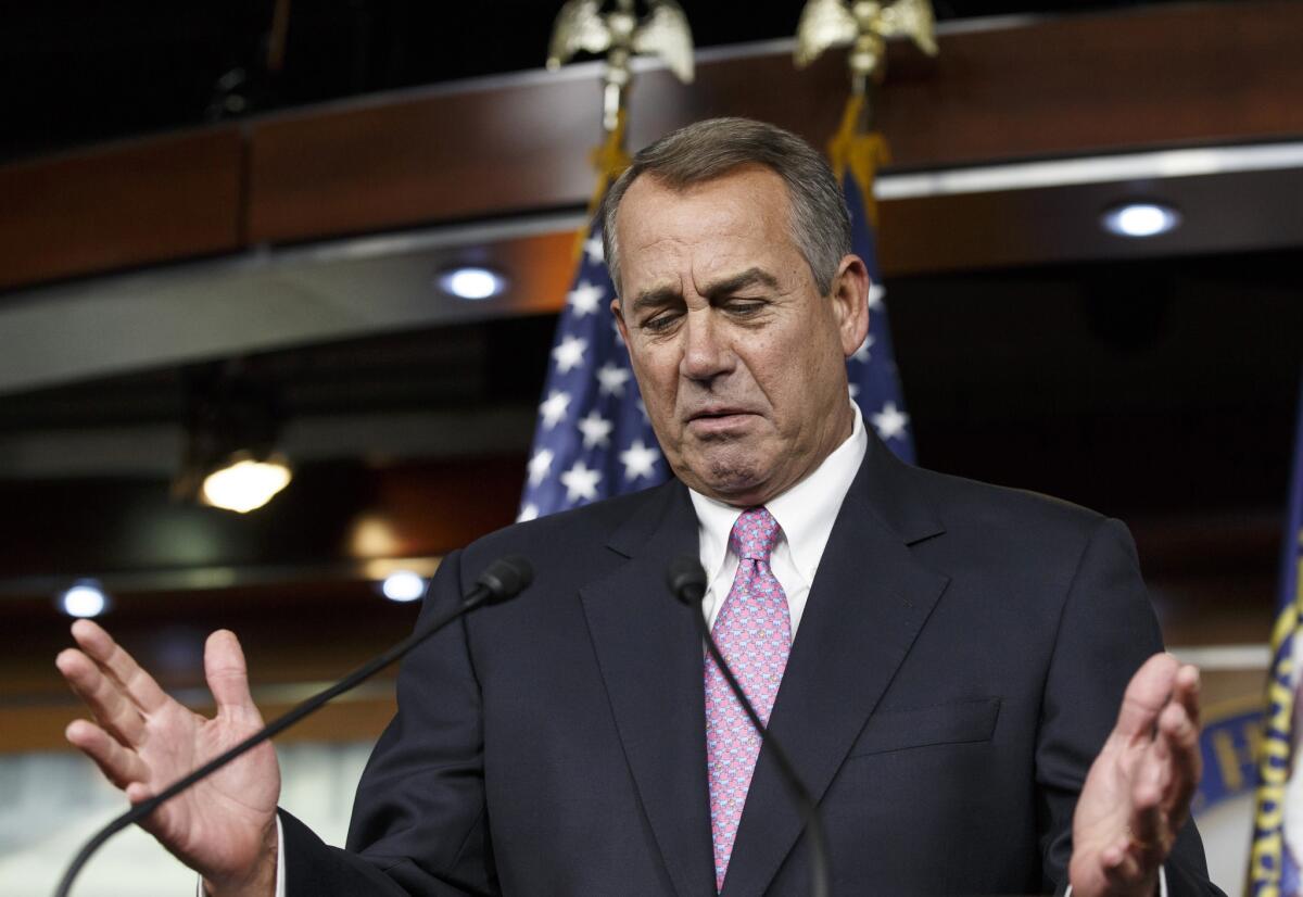 House Speaker John A. Boehner (R-Ohio) holds a news conference on Capitol Hill on Thursday.