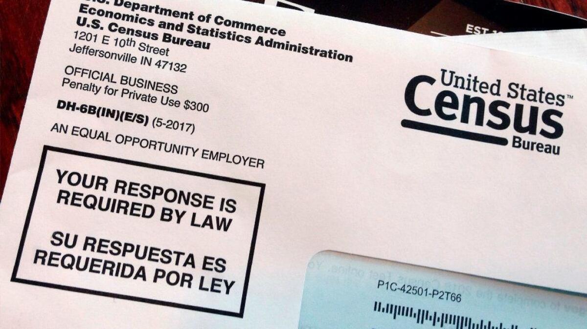 An envelope containing a 2018 census letter mailed to a U.S. resident as part of the nation's only test run of the 2020 Census.