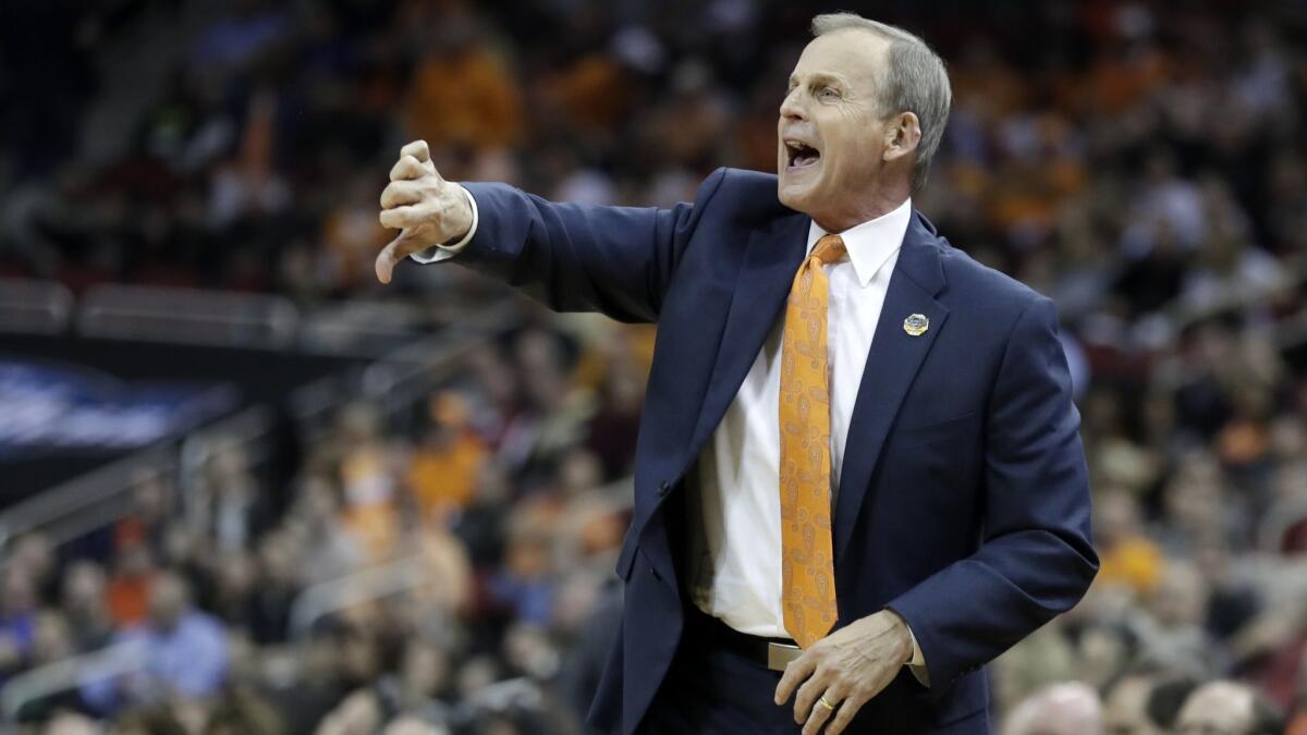 Tennessee coach Rick Barnes instructs his players during a game against Purdue on March 28.